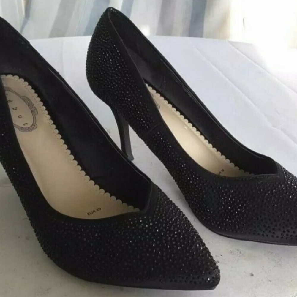 Debut Womens Classic Pump Slim Heels Shoes Black Slip On Sparkle Pointed  US 8